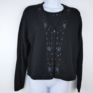Norton McNaughton Sweater Black Long Sleeve Womens Petite Small Beaded